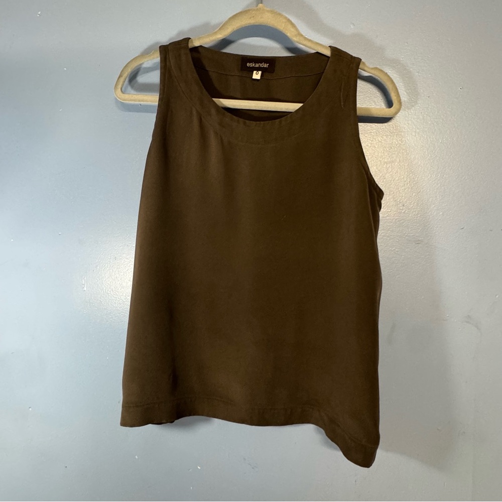 Olive Green Sleeveless Top 100% Silk size 0